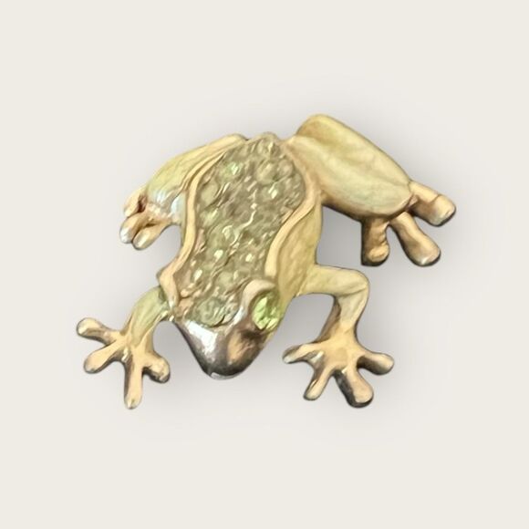 Liz Claiborne frog brooch gold tone and rhinestones - Picture 6 of 9